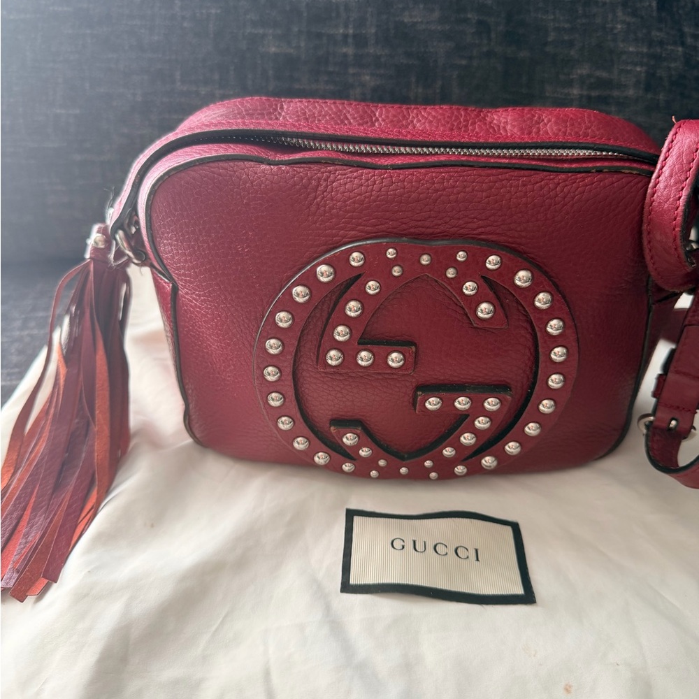Gucci Burgundy Studded Crossbody Bag